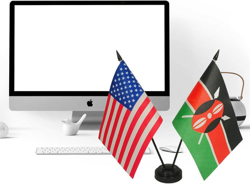 Set US American & Kenya Friendship Table Flag, Flags For Room Display,American & Kenya Twin Desk Flag