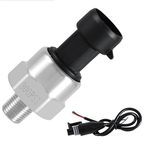 300 PSI Pressure Transducer Sensor with Connector Harness, Stainless Steel 1/8"NPT Thread for Oil Fuel Water Air