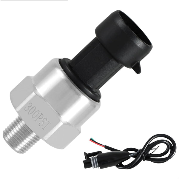 300 PSI Pressure Transducer Sensor with Connector Harness, Stainless Steel 1/8"NPT Thread for Oil Fuel Water Air
