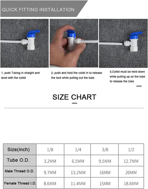 Water Storage Tank Ball Valve, 3/8 inch O.D. RO Tubing x 1/4 inch Female Pipe Thread Shut-Off Valve