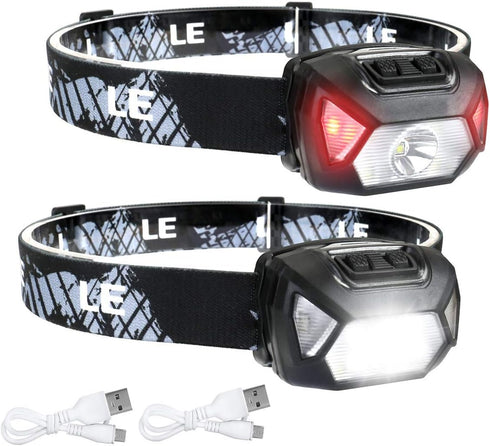 LE Rechargeable Headlamp, LED Head Lamp with 6 Modes for Camping and Hiking, IPX4 Waterproof, USB Cable Included