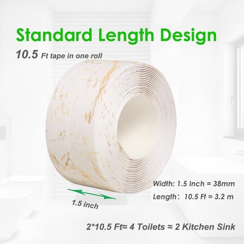 Kitchen & Bath Tape Caulk Strip 10.5 Ft *1.5 Inch Self Adhesive Waterproof Caulking Sealing Tape, Decorative Sealant Trim for Kitchen Sink Toilet Bathroom Shower and Bathtub 2PCS