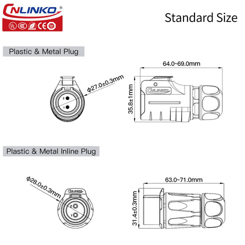 CNLINKO LP-20 9 PIN Waterproof Connector, IP68 Circular Quick Plugging Aviation Connector, Marine Industry Male Plug