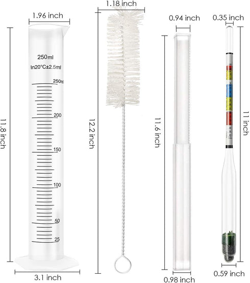 Haoguo 250ml Hydrometer and Test Jar for Wine, Beer and Kombucha - Including Plastic Cylinder, Cleaning Brush and ABV