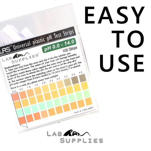 Plastic pH Test Strips, Universal Application, 100 Strips, pH 0.0-14.0, 0.5 pH Intervals