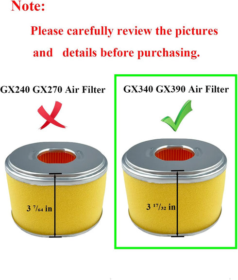 GX390 Air Filter Compatible with Honda GX340 GX 390 11HP 13HP Engine with Spark Plug
