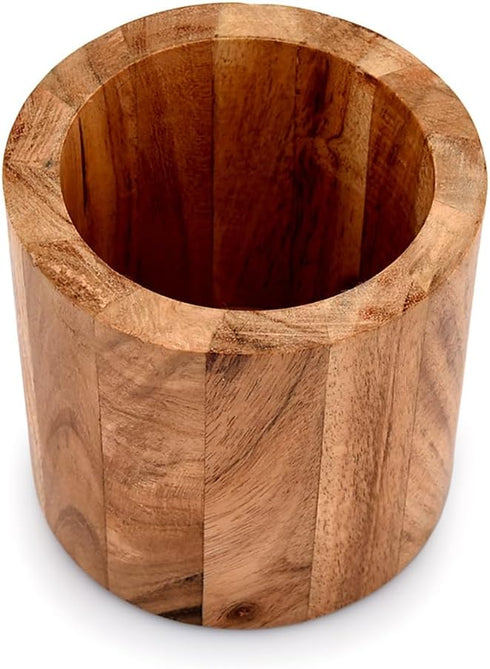 NIRMAN Acacia Wood Round Pencil/Pen Holder for Desk, Multi-Purpose Desktop Organizer for Home, School, Office