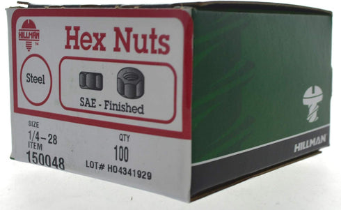 The Hillman Group 150048 Finish Hex Nut, 1/4-Inch by 28-Inch, 100-Pack