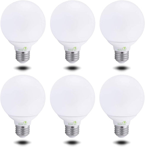 6 Pack Bioluz Dimmable LED G25 Light Bulb, 40W Replacement (6W), Warm White (2700K), 450 Lumens, UL Listed