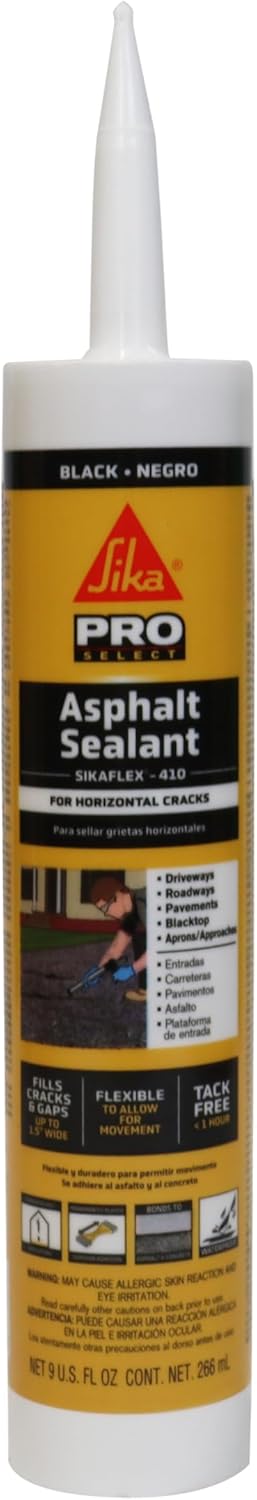 Sikaflex-410 Black Asphalt Sealant, Self-Leveling Hybrid Sealant for Filling Cracks, 9 fl. oz. Cartridge for Driveways,