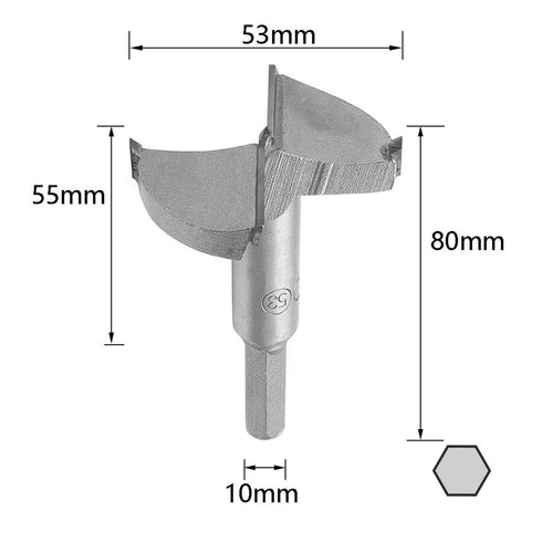 Utoolmart 53mm Forstner Drill Bits, Cemented Carbide Wood Cutter Tool, 80mm Length, Gray, 1 Pcs