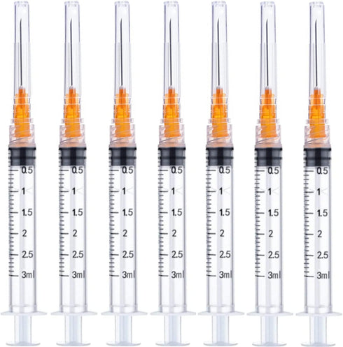 50 Pack 3ml 25Ga Plastic Dispensing Syringe Tool, Industrial Lab Consumables for Measuring Liquids
