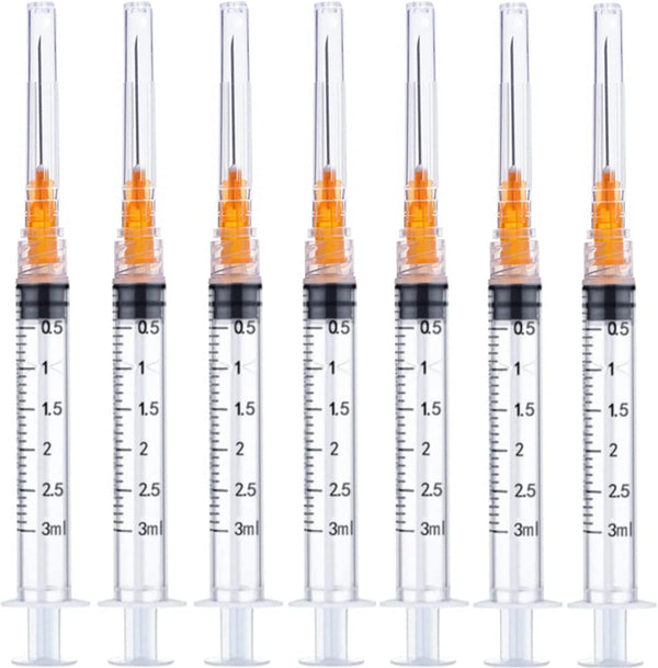50 Pack 3ml 25Ga Plastic Dispensing Syringe Tool, Industrial Lab Consumables for Measuring Liquids