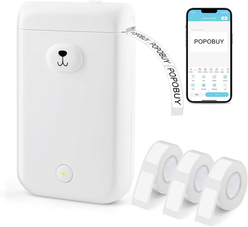 Bear Label Maker Machine with Tape - Cute Portable Bluetooth Mini Label Printer for Home Office, 3 Rolls