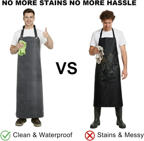Apron,47.2x33.4 (Black,2 Pack) Thick Rubber Neoprene Heavy duty Waterproof Oil Resistant Work Aprons for Men
