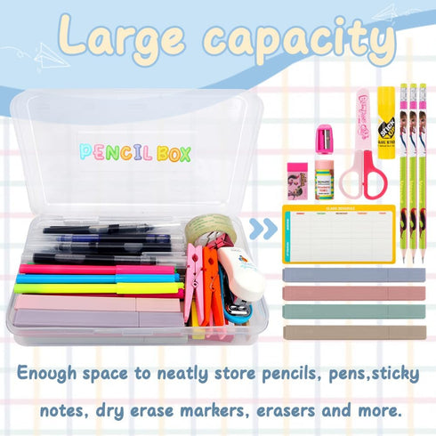 Large Pencil Case, Clear Pencil Box, Plastic Pencil Box Organizer, Hard Pencil Case, Crayon Box for Girls, 1 Pack Big
