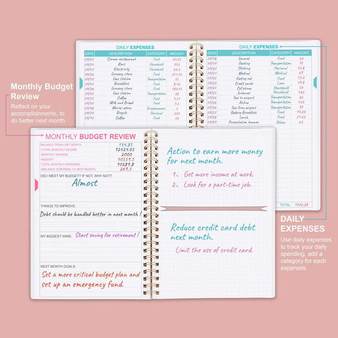 Budget Planner - Monthly Finance Organizer with Expense Tracker Notebook, A5, Rose, 1 Year Use