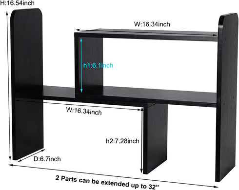 PAG Desk Organizer, Adjustable Desktop Shelf, Small Table Bookshelf, Black