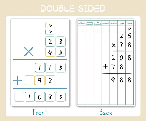 Dry Erase Long Multiplication Practice White Board, 8" x 12" Double Sided 2-digits Multiplication Board with a 4" x 2.5" Multiplication Chart Board for Kids Students, Classroom and Home, Math Center by Generic