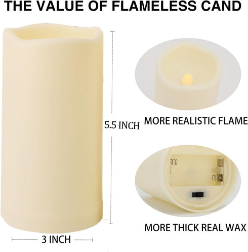 15PACK (D3 xH5.5) Outdoor Plastic flameless Candles with Remote Control and Timer, LED Flickering Battery Operated