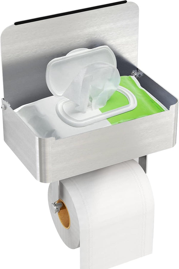 JUYSON Toilet Paper Holder with Shelf Brushed Nickel, Flushable Wipes Dispenser Fits