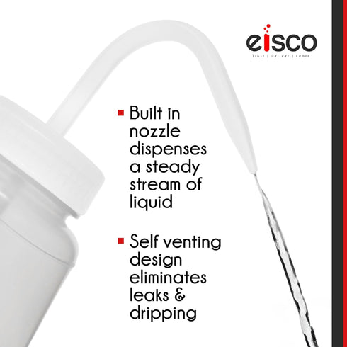 EISCO 2PK Wash Bottles for Ethanol, 500ml, Labeled with Chemical & Safety Information, Wide Mouth