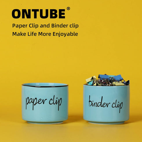 ONTUBE Ceramic Paper Clip and Binder Clip Holder Set, Desk Organizer for Office (Turquoise)