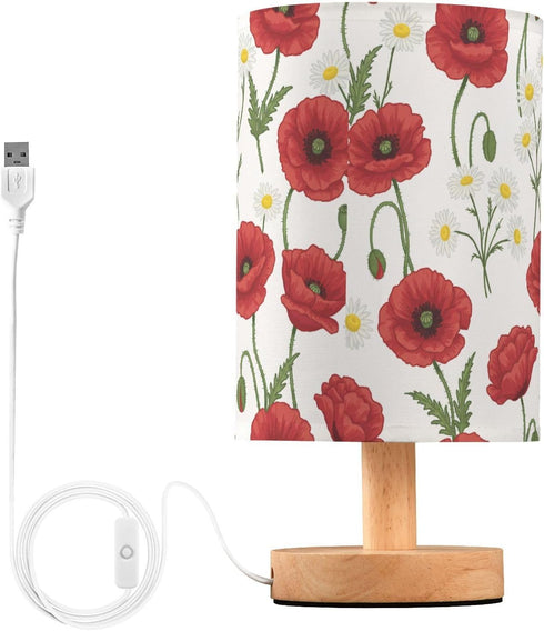 ALAZA Bedside Table Lamp for Bedroom Red Poppy Floral Nightstand LED Light
