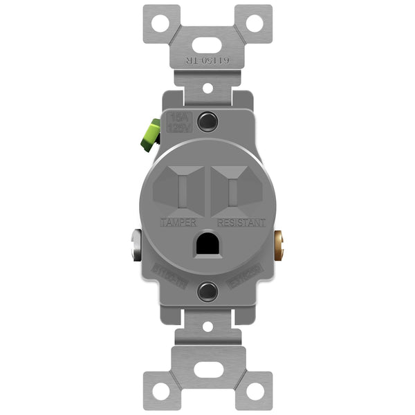ENERLITES Single Receptacle Outlet, Tamper-Resistant, Commercial Grade, 15A 125V, UL Listed, Gray