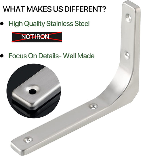 8 Inch 6 Inch, 4Pcs SAYAYO Heavy Duty Floating Shelf Brackets x Stainless Steel Wall Shelf Brackets & Supports Brushed