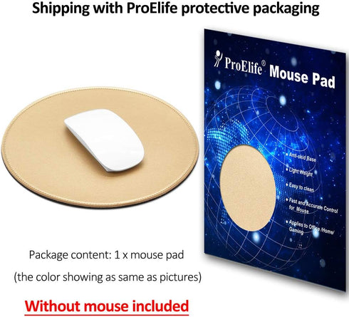 ProElife Mouse Pad for Computer, Anti Slip Round Waterproof PU Leather 8.66-Inch Circular Mousepad (Gold)