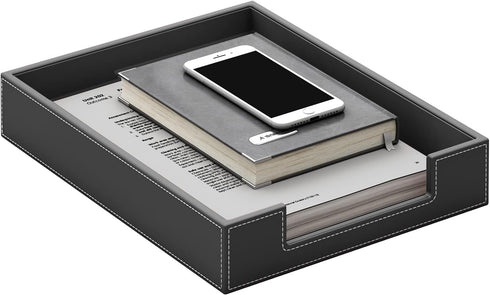 Leather Letter Tray, THIPOTEN Elegant Desk Organizer for Office Supplies, Mail, Paper, File, Magazine (Black)