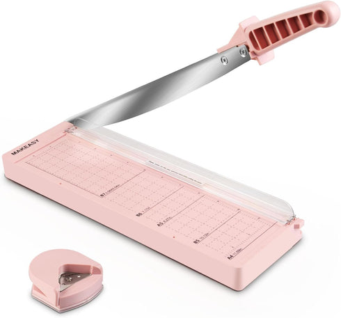 MAKEASY 12 Inch Paper Cutter, Heavy Duty Guillotine with 8 Sheet Capacity, Paper Trimmer for Crafting, Office, Pink