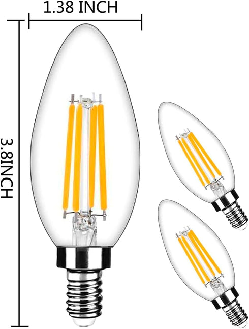 E12 4W 2700K Bulb (3 Packs) LED Candlestick Retro Candle Warm White Tiffany Table lamp Transparent Glass Lighting