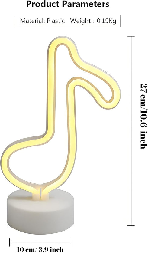 ENUOLI Music Notes Neon Lights with Base Warm White Decor Neon Sign Led Music Notes Night Light Wall Table Decor