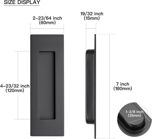 Ravinte 1 Pack Black Sliding Closet Door Handles, 7in Length Recessed Finger Pulls for Barn Door
