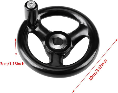 Hand Wheel Three-Spoke Lathe Controller Hand Crank Revolving Handwheel for Woodworking Industrial Machine Tools Lathe Milling 12 * 100mm with Detachable Revolving Handle Black