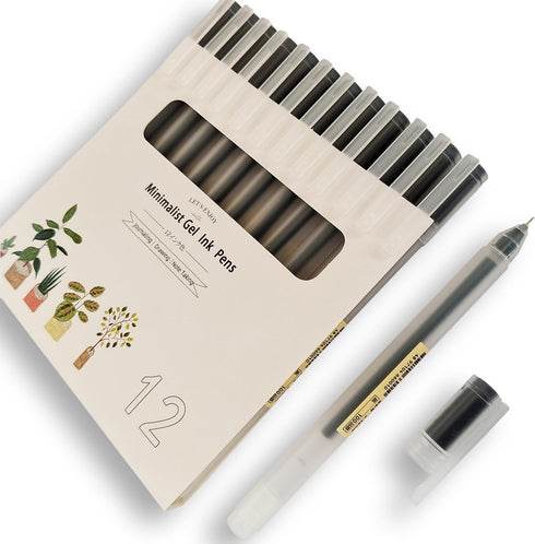 Japanese Minimalist Style Black Ink Gel Pens, 0.38mm Extra Fine Point, 12 Count (WINYOOD-230)