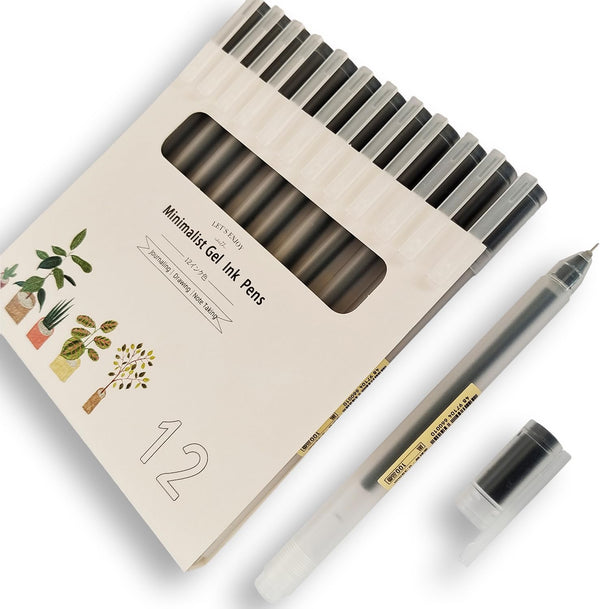 Japanese Minimalist Style Black Ink Gel Pens, 0.38mm Extra Fine Point, 12 Count (WINYOOD-230)
