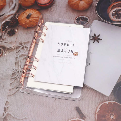 Clear A6 Binder Cover, Rose Gold 6 Ring Budget Binders, Snap Button Closure, Loose Leaf Folders, Refillable Soft