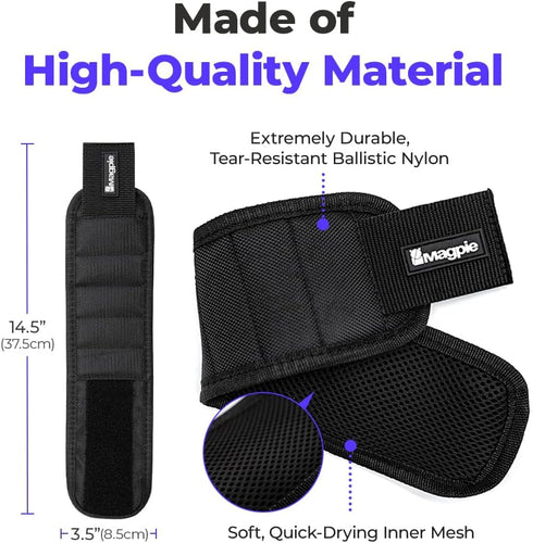 Magpie Magnetic Wristband, 10 Powerful Magnets for Screws, Nails, and Drill Bits, Durable Nylon