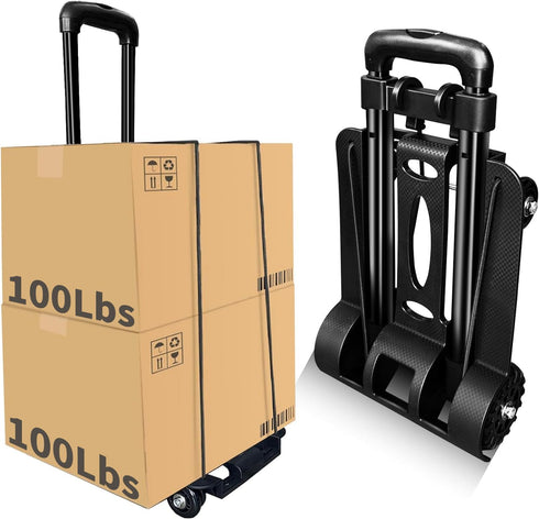 HUFATWINS Folding Hand Truck-200 Lbs Trolley Utility Cart, Portable 4-Wheels Lightweight Utility Cart,90KG