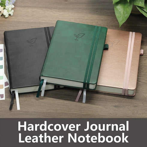 Lined Journal Notebook, A5, 400 Pages, Black Hardcover Leather Notebook, 100Gsm College Ruled Paper for Writing