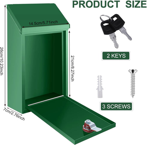 Metal Donation Box, Locking Suggestion Box with Slot and Key, Waterproof Charity Collection Box, Secure Drop Box for
