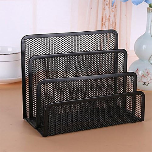 EASEPRES Desk Mail Organizer, 2 Pack Small Letter Sorter with 3 Vertical Compartments, Metal Mesh