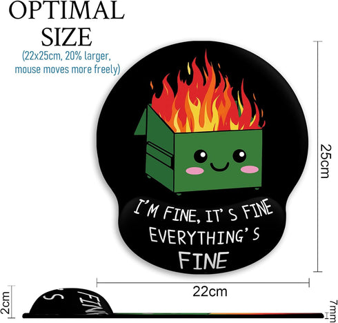 Ergonomic Mouse Pad with Wrist Support, Dumpster on Fire Design, Gaming Mousepad with Non-Slip Base
