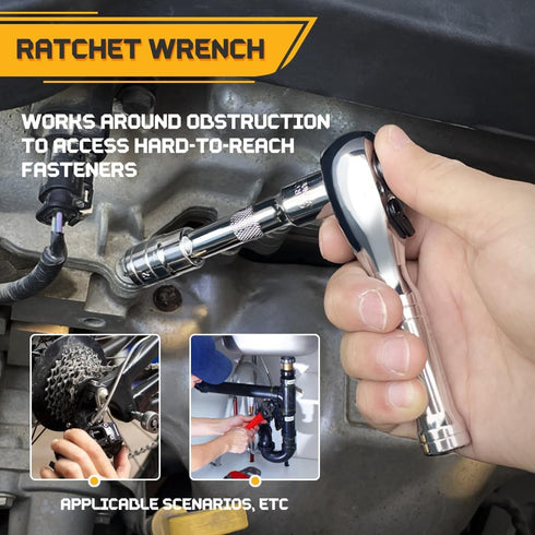 Stubby Ratchet Set, 3/8" Drive Ratchet Handle with Extension Bars, Gift for Men, 72-T Reversible Quick Release Head
