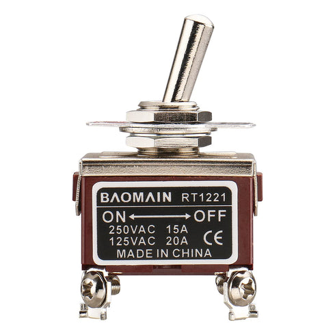 Baomain Toggle Switch DPST ON/Off 2 Position, 250VAC 15A, 125VAC 20A, 1/2" Mounting Hole, RT1221 (1PCS)