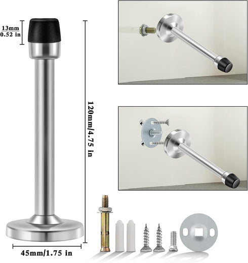 Door Stopper, 5 Inch Stainless Steel Brushed Satin Nickel Doorstop, Modern Mute Wall Mount Door Holder