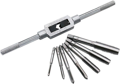 8pcs Metric Thread Machine Taps Set, Hand Screw Thread Plug Taps M3 M4 M5 M6 M8 M10 M12 with Adjustable Wrench